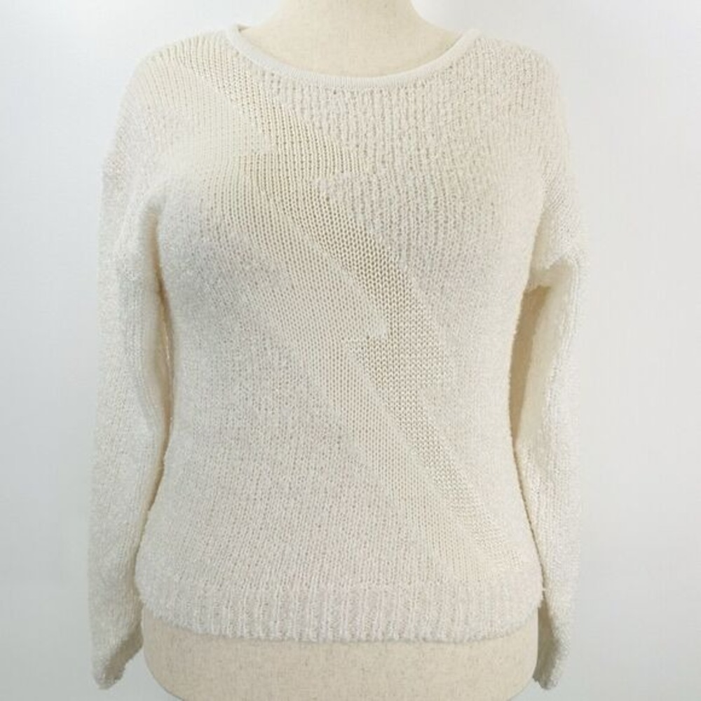 Vintage Pretense Sweater Women L Cream Knit Grandma Preppy Lightning Bolt 80s